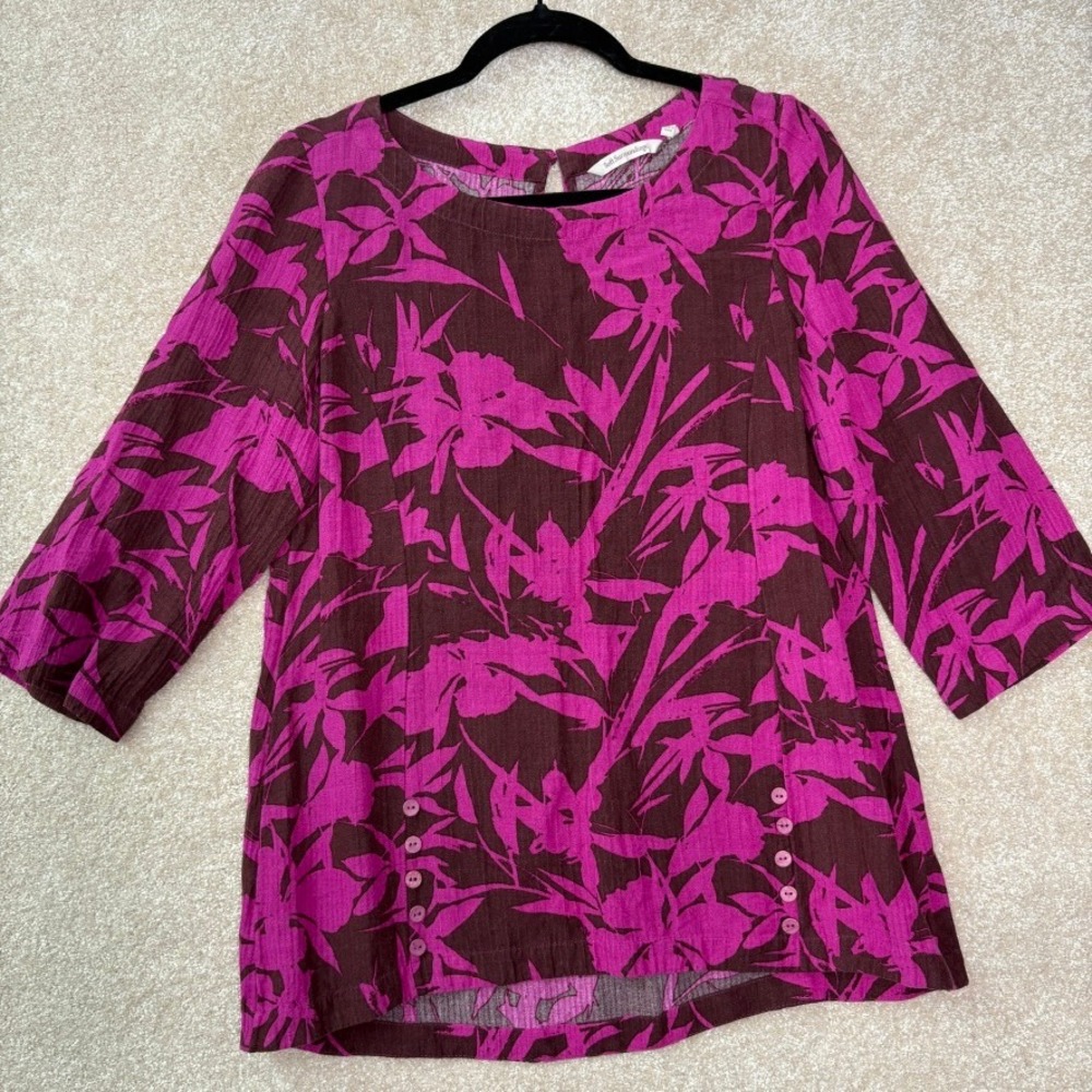SOFT SURROUNDINGS Oceo Crinkle Gauze Tunic Women's Small Pink Floral Lightweight